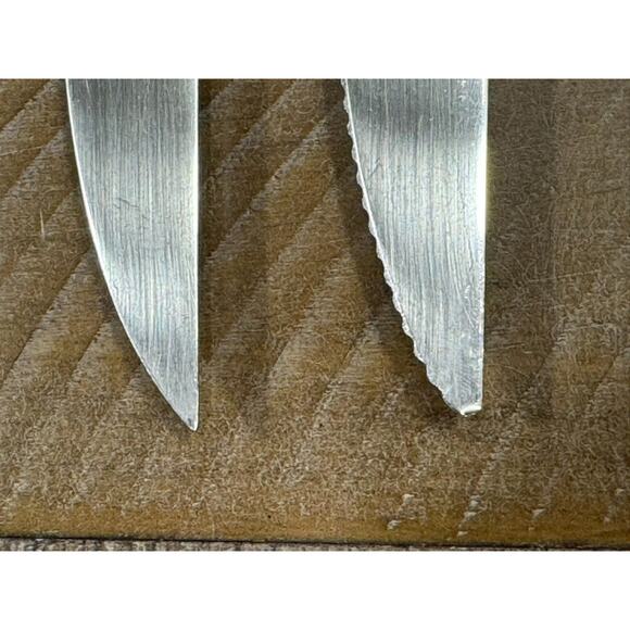 3 ROBERT WELCH Steak Knives - 18/10 SATIN - 9 1/4" - 1 has a bent tip - Picture 8 of 11